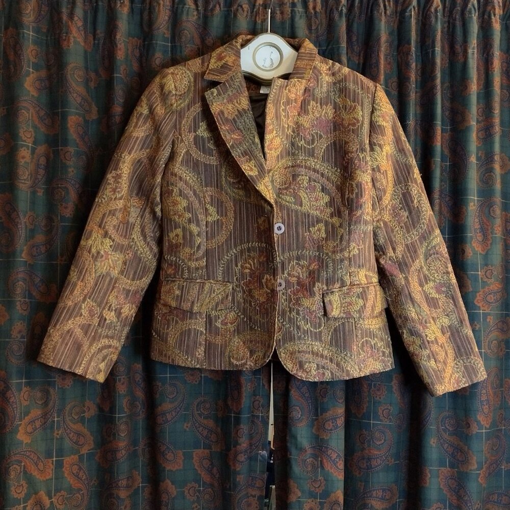 Vintage Chadwick’s Women’s Petite Brown Floral Down Blazer Jacket Size 6